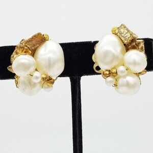 Vintage Judy Lee Gold & Faux Pearl Clip Earrings